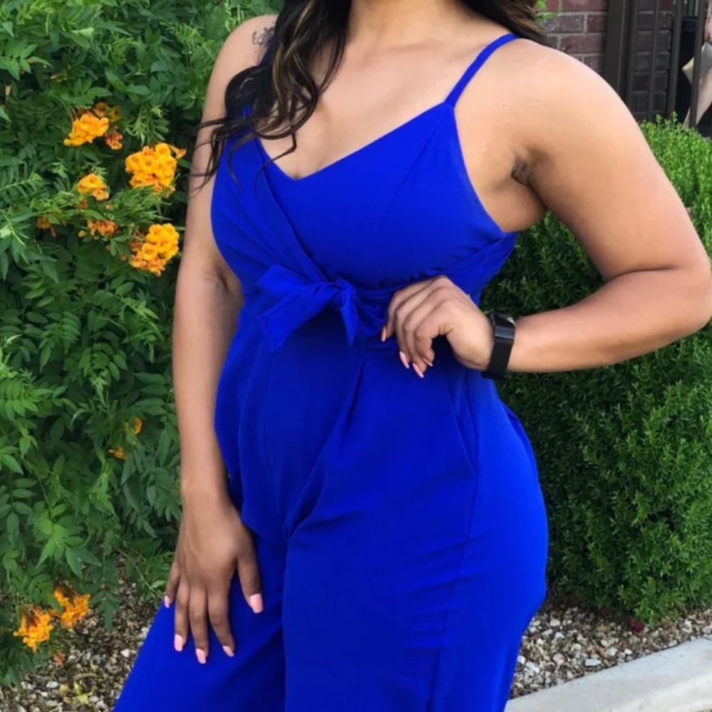 Lulus Royal Blue Tie-Front Wide Leg Jumpsuit - Picture 5 of 5